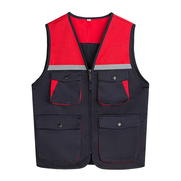 9002C - 拼色反光帶多口袋拉鏈V領背心 -香港印衫 | 印tee | 班衫 | Ocamp tee | 制服訂造