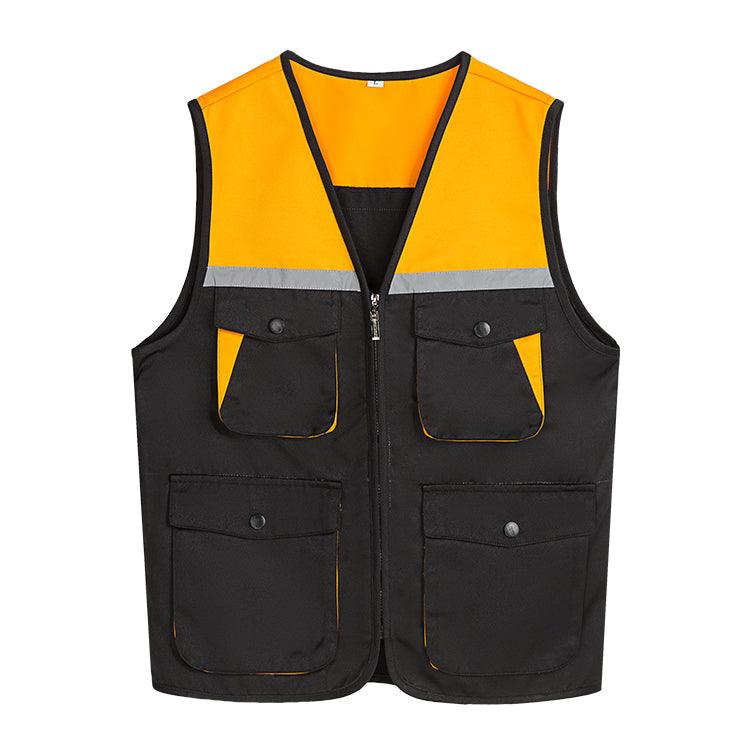 9002C - 拼色反光帶多口袋拉鏈V領背心 -香港印衫 | 印tee | 班衫 | Ocamp tee | 制服訂造