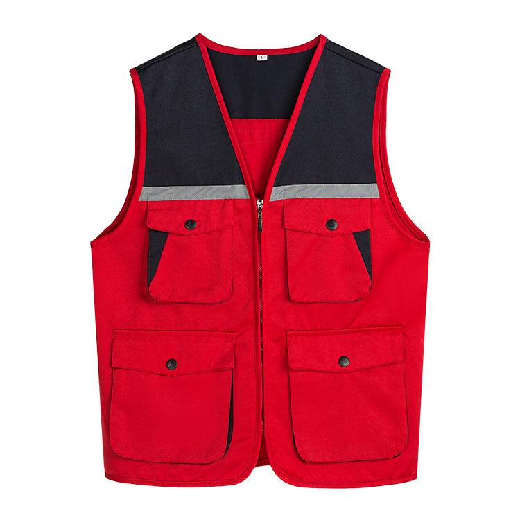 9002C - 拼色反光帶多口袋拉鏈V領背心 -香港印衫 | 印tee | 班衫 | Ocamp tee | 制服訂造