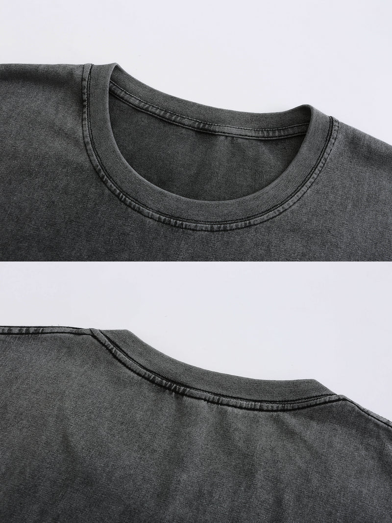 YB023 - 230g 重磅全棉洗水做舊圓領短袖T恤