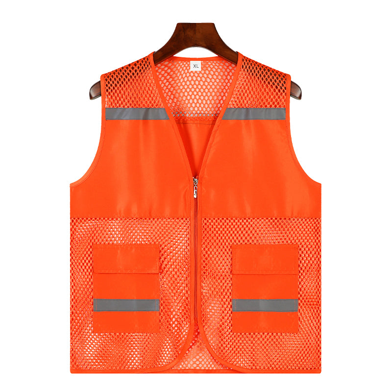 VM028 - Reflective Strip Multi Pockets Zip up Net Safety Vest
 (7 colors)