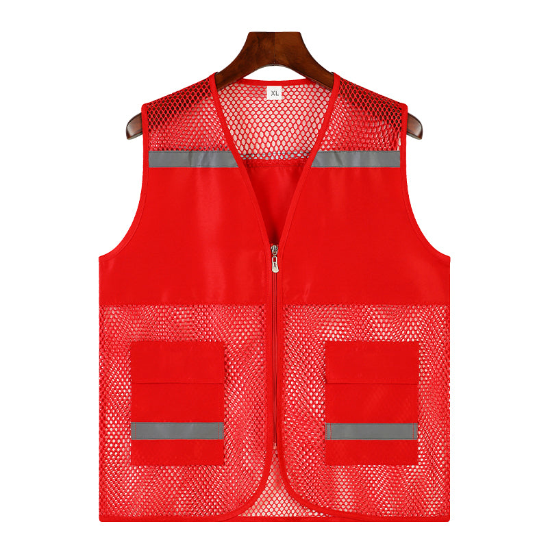VM028 - Reflective Strip Multi Pockets Zip up Net Safety Vest
 (7 colors)