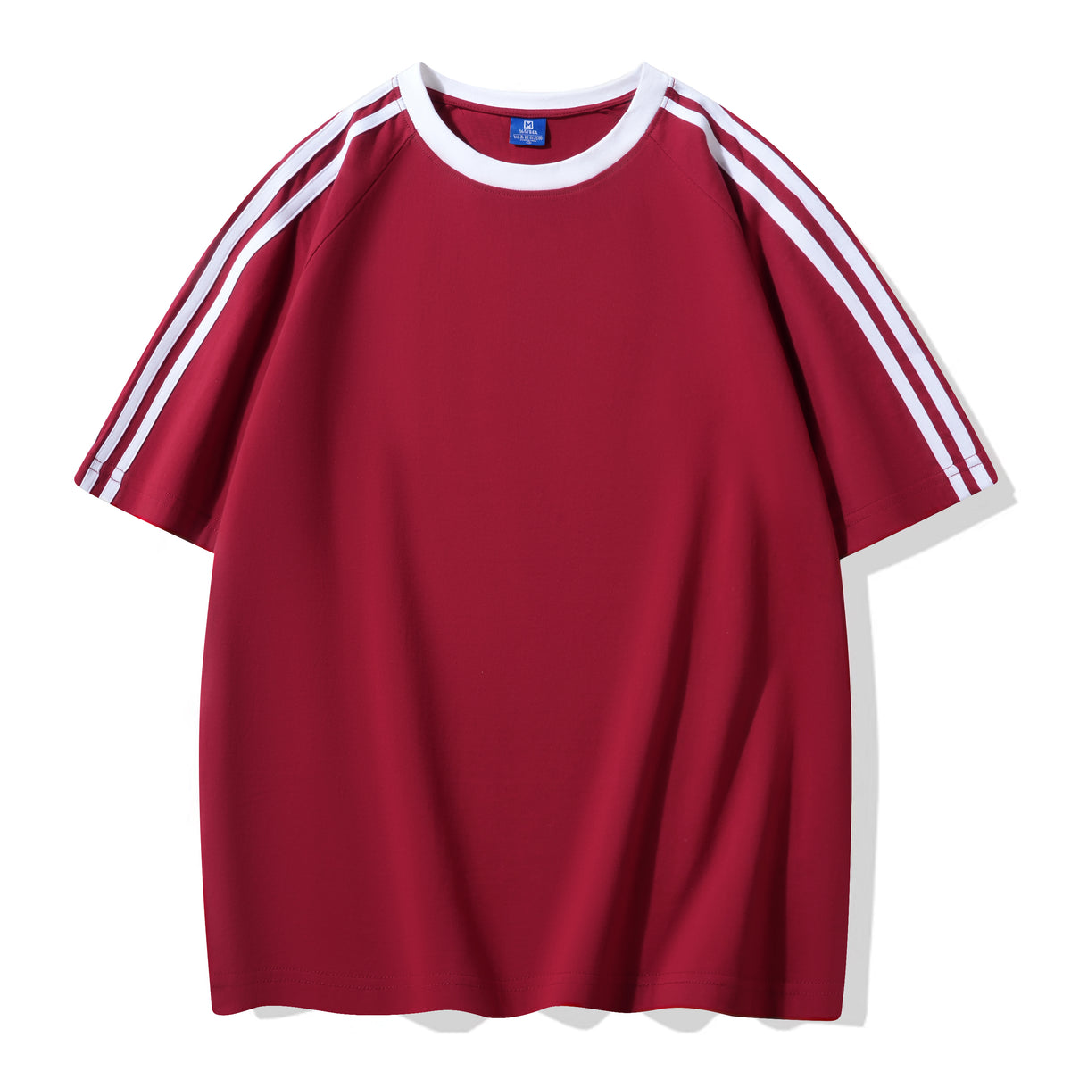 230g Heavyweight Colorblock 3-Stripe Short Sleeve Cotton T-Shirt