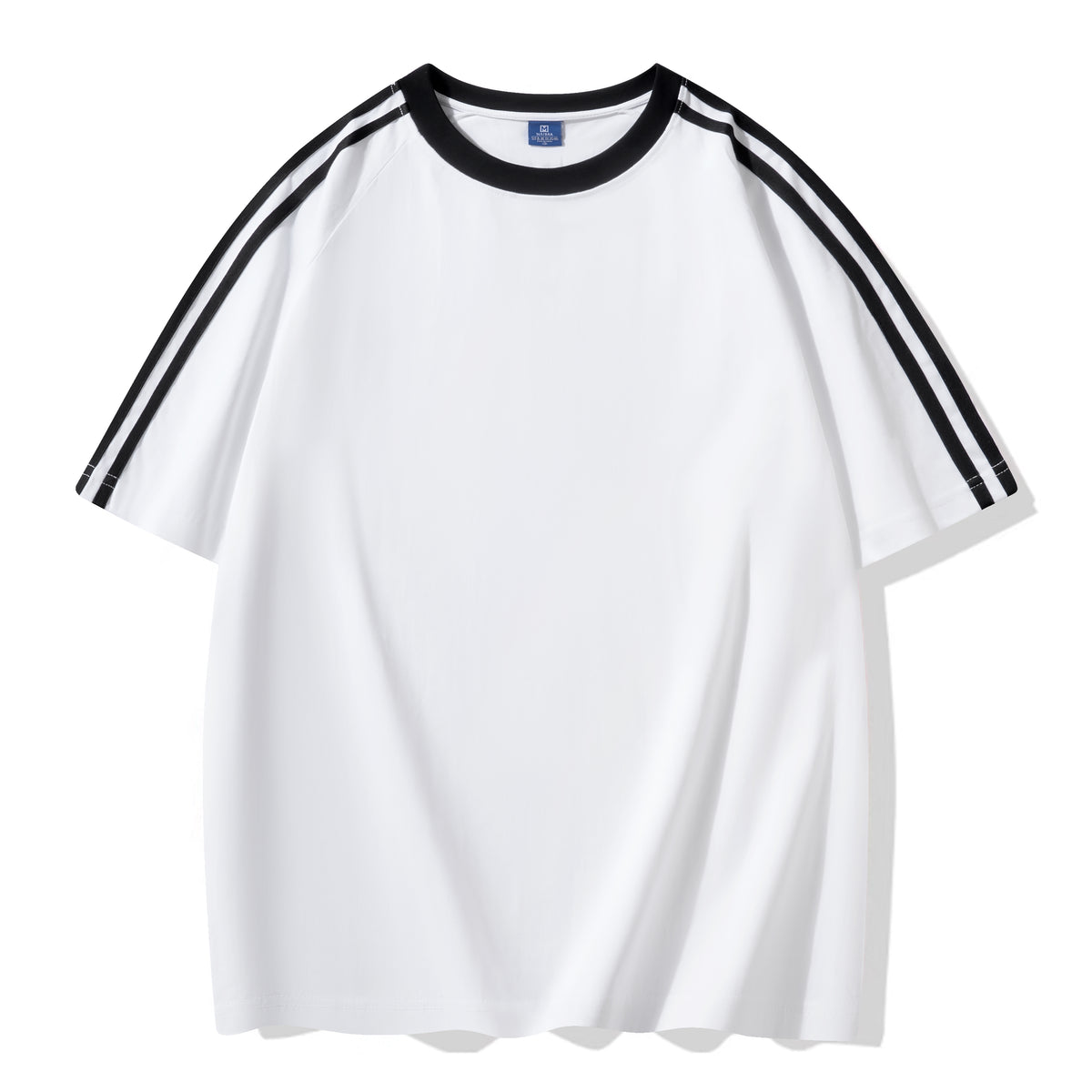 230g Heavyweight Colorblock 3-Stripe Short Sleeve Cotton T-Shirt