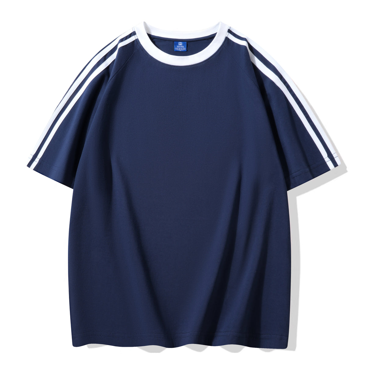230g Heavyweight Colorblock 3-Stripe Short Sleeve Cotton T-Shirt